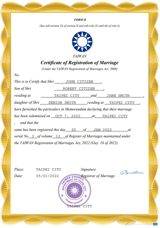 Download Taiwan marriage certificate Word and PDF template Photoshop template